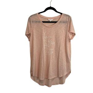 LC Lauren Conrad Love you a Latte Embroidered Light Pink Top Womens Size XL